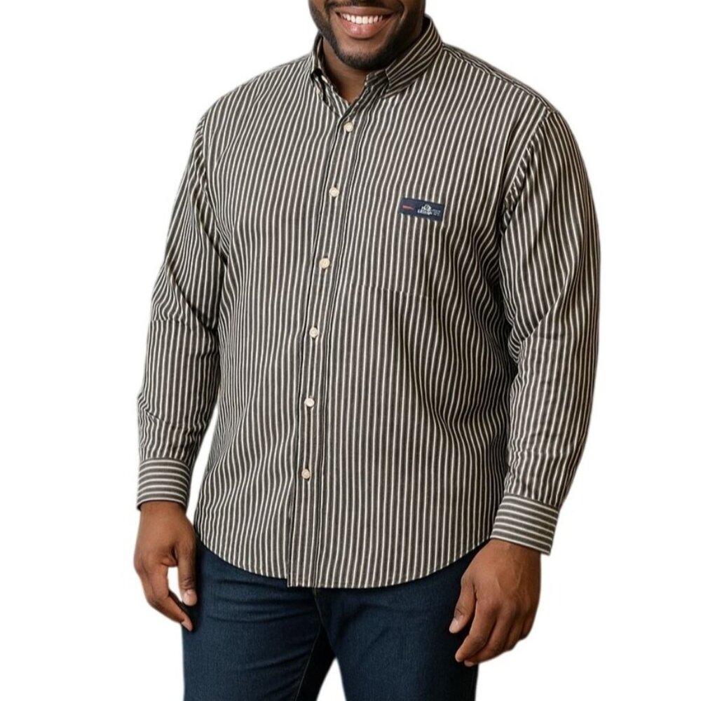 Chaps Mens Size XL Shirt Button-Down Black & White Striped Long Sleeve